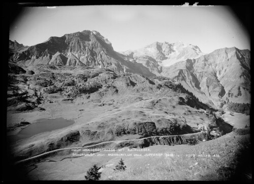 Hochtannbergstraße mit Kalbelesee, Braunarlspitze 2651 Mohnenfluh 2544 Juppenspitze 2416