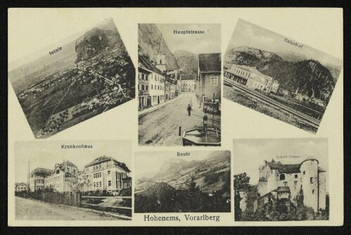 Hohenems, Vorarlberg : totale, Hauptstrasse, Bahnhof, Krankenhaus, Reute, Schloß Glopper