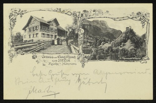 Gruss aus Gasthaus zum Stein Reuthe b/ Hohenems : Gasthaus zum Stein : Schloss Glopper