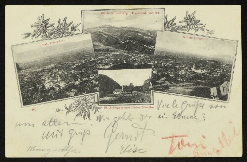 Götzis Vorarlberg Gesammt-Ansicht. Götzis Unterdorf. Götzis Oberdorf. St. Arbogast und Ruine Montfort