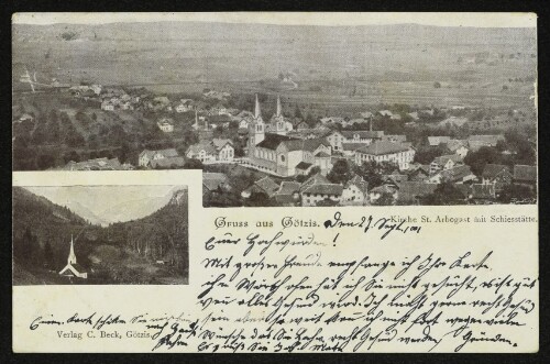 Gruss aus Götzis, Kirche St. Arbogast mit Schiesstätte