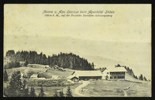 Meierei u. Alpe Oberlose beim Alpenhôtel-Bödele : 1180 m ü. M., auf der Passhöhe Dornbirn-Schwarzenberg