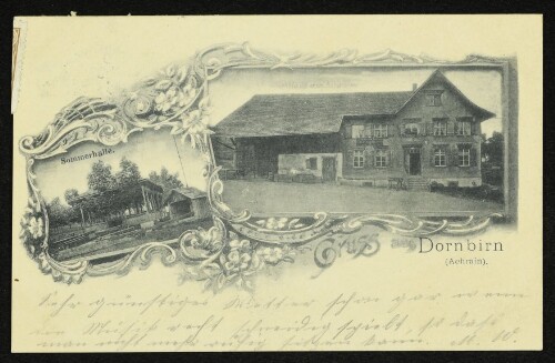 Gruss aus Dornbirn (Achrain) : Gasthaus am Achrain : Sommerhalle : [Korrsepondenz-Karte]