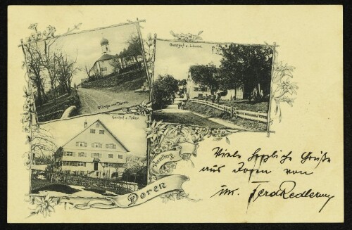 Doren Vorarlberg : Kirche von Doren : Gasthof z. Löwen : Gasthof z. Adler : [Correspondenz-Karte]