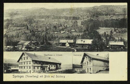 Springen (Vorarlberg) mit Blick auf Sulzberg : Gasthaus z. Löwen : Sennerei : [Correspondenz-Karte]