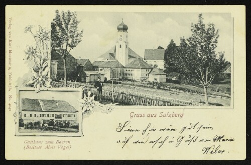 Gruss aus Sulzberg : Gasthaus zum Baeren (Besitzer Alois Vögel) : [Correspondenzkarte]