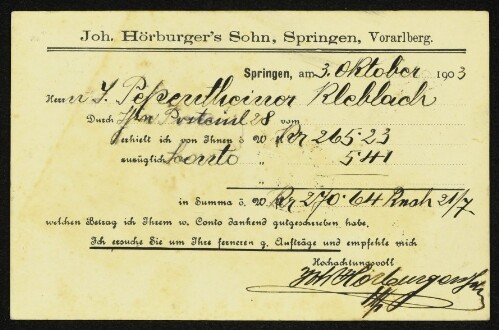 Joh. Hörburger's Sohn, Springen, Vorarlberg : [Correspondenz-Karte]