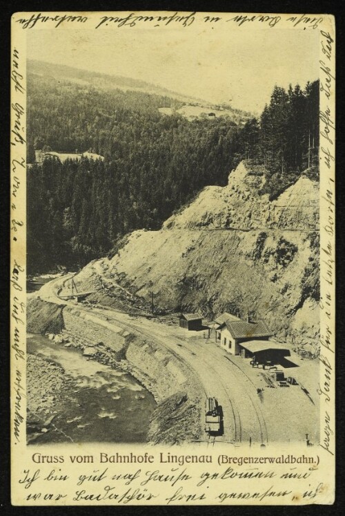 Gruss vom Bahnhof Lingenau (Bregenzerwaldbahn) : [Correspondenz-Karte]