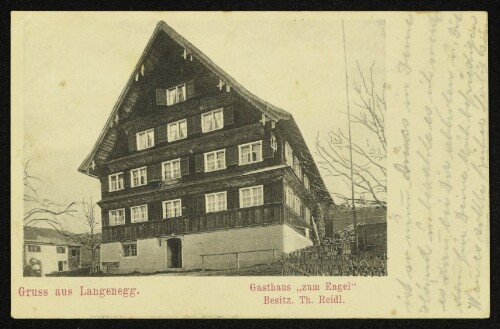 Gruss aus Langenegg : Gasthaus  zum Engel  Besitz. Th. Reidl. : [Carte Postale : Postkarte : Post Card...]