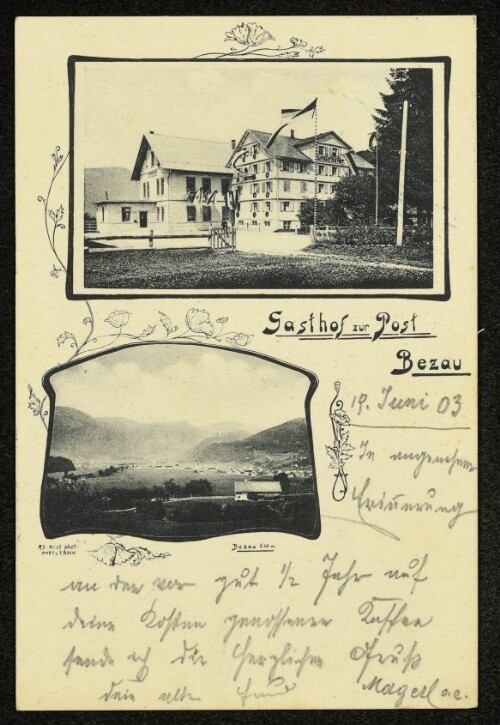Gasthof zur Post Bezau : Bezau 650 m : [Correspondenz-Karte]