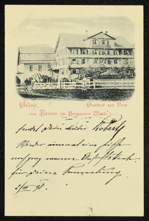 Gruss aus Bezau im Bregenzer Wald : [Correspondnez-Karte]
