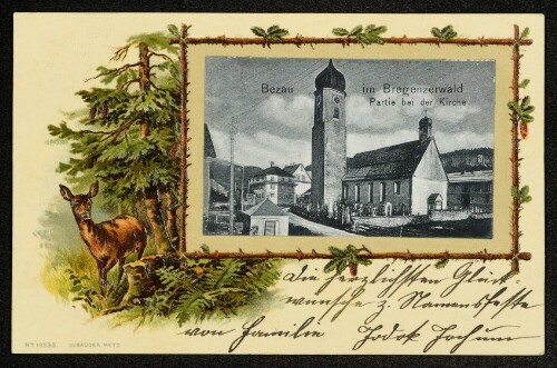 Bezau im Bregenzerwald : Partie bei der Kirche : [Postkarte : Weltpostverein : Carte postale...]