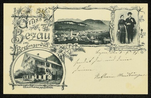 Gruss aus Bezau im Bregenzerwald : Gasthaus zum Bären : Bregenzerwäldertracht : [Correspondenz-Karte]