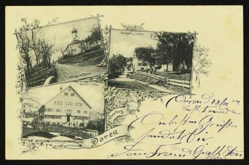 Doren Vorarlberg : Kirche von Doren : Gasthof z. Löwen : Gasthof z. Adler : [Correspondenz-Karte]