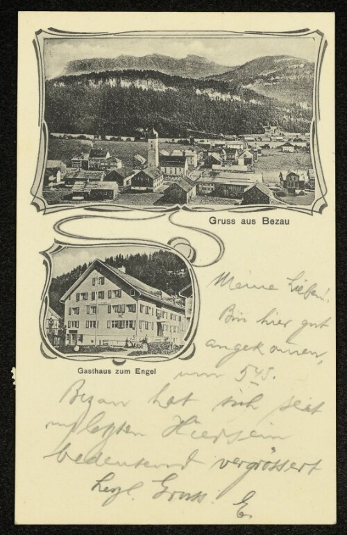Gruss aus Bezau : Gasthaus zum Engel : [Correspondenz-Karte]