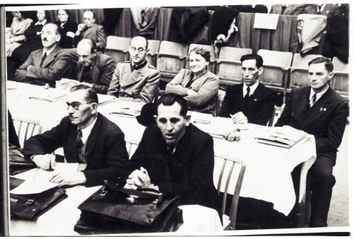 Gruppenaufnahme der Vorarlberger Delegation am SPÖ-Parteitag in Wien (Messepalast) am 10. Nov. 1948