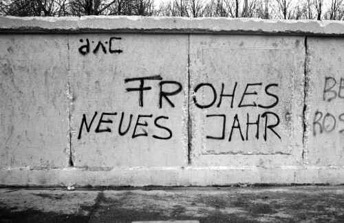 Berlin, Berliner Mauer, Graffiti  Frohes Neues Jahr 