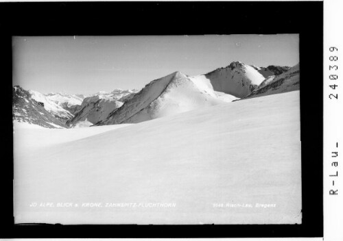 Id Alpe, Blick auf Krone, Zahnspitze und Fluchthorn : [Blick vom Fimbergletscher gegen Ötztaler Alpen mit Weißseespitze und Weisskugel]