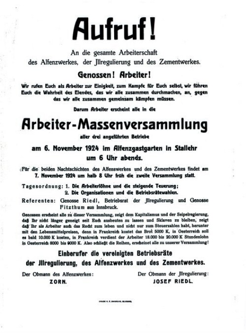 Aufruf zur Arbeiter-Massenversammlung