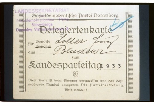 Delegiertenkarte Landesparteitag 1933