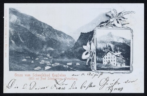 Gruss vom Schwefelbad Hopfreben : (1021 m) Post Schoppernau, Vorarlberg