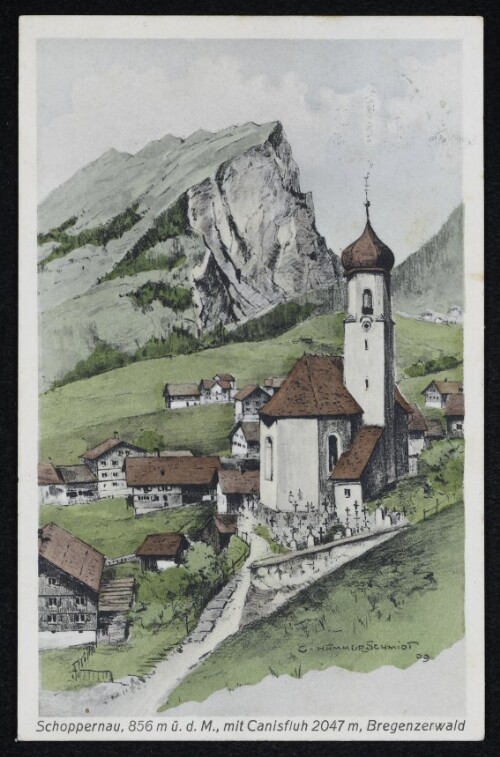 Schoppernau, 856 m ü. d. M., mit Canisfluh 2047 m, Bregenzerwald