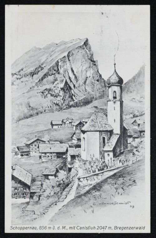 Schoppernau, 856 m ü. d. M., mit Canisfluh 2047 m, Bregenzerwald