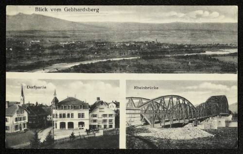 Blick vom Gebhardsberg : Dorfpartie : Rheinbrücke : Hard am Bodensee