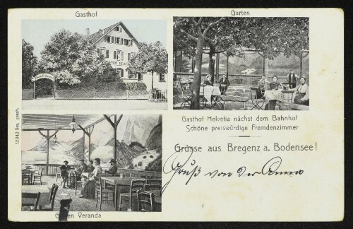 Grüße aus Bregenz am Bodensee! Gasthof Helvetia nächst dem Bahnhof