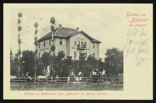 Gruss vom  Bäumle bei Bregenz, Pension und Restaurant zum  Bäumle 