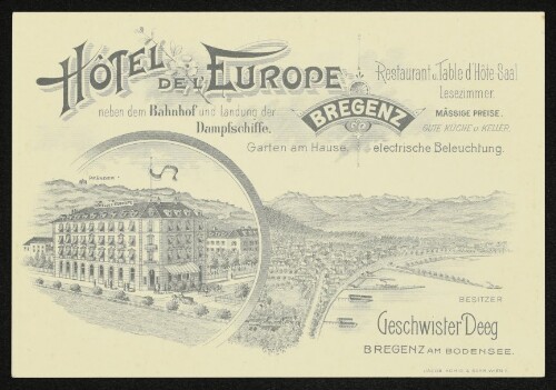 Hôtel de l`Europe Bregenz a. B,. Beseitzer Geschwister Deeg