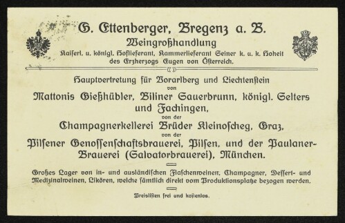 G. Ettenberger, Bregenz a, B. Weingroßhandlung ...