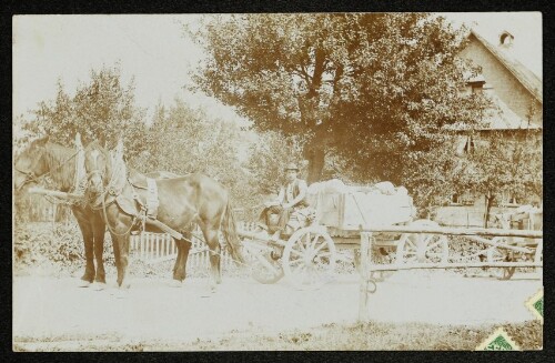 [Pferdefuhrwerk vor dem Haus Hermann in der Gegend von Mittelweiherburg]