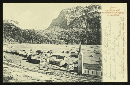 Bizau mit Mittagsfluh, Künzelspitze Schnepfegg u. Canisfluh
