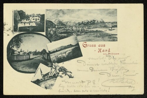 Gruss aus Hard am Bodensee : Molkerei Hard : Mittelweiherburg : Kirche St. Sebastian