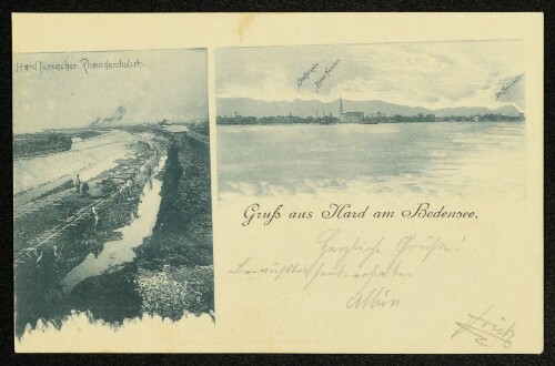 Gruss aus Hard am Bodensee : Hard Fussacher Rheindruchstich : Staufenspitze, Hoher Freschen, Die Schwestern
