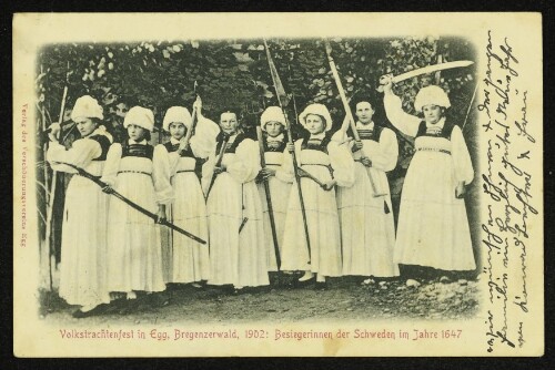 Volkstrachtenfest in Egg, Bregenzerwald, 1902 : Besiegerinnen der Schweden im Jahre 1647
