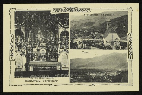 Rankweil, Vorarlberg : Altar der Gnadenkapelle : Friedhofkapelle mit Oberdorf : Totale