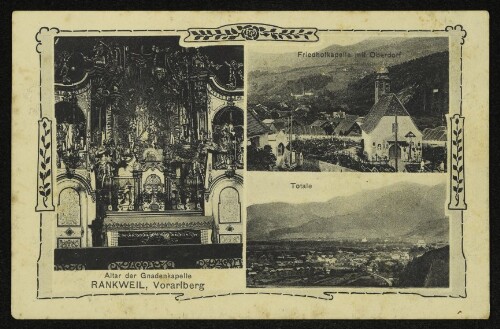Rankweil, Vorarlberg : Altar der Gnadenkapelle : Friedhofkapelle mit Oberdorf : Totale