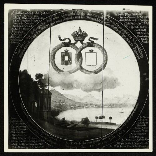 Zur Feier der Uebergabe des aus Veranlassung der am 24. April 1854 Statt gehalten Vermählung Sm. k.k. apost. Majestät Kaisers Franz Joseph 1. und der Durch. Prinzessin Elisabeth, Herzogin in Bayern unserem Bürgermeister Herrn John. Nep. Reiner verliehenen goldenen Verdienst-Kreuzes mit der Krone veranstaltet v. der Stadtgemeinde Bregenz am 16. und 17. Juli 1854