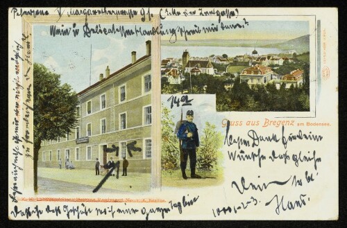 Gruss aus Bregenz am Bodensee : k. K. Landesschützen-Kaserne, Regiment No. I. 4. Bataillon