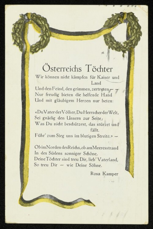 Österreichs Töchter : Wir können nicht kämpfen für Kaiser und Land, Und den Feind, den grimmen, zertreten ... : Kriegsfürsorge der Postbeamten und Postbeamtinnen