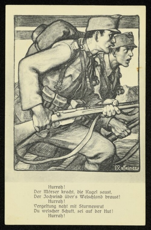 Hurrah! Der Möser kracht, die Kugel saust, Der Jochwind über's Welschland braust! ... : Zu Gunsten des Kriegsinvalidenfondes 1. T.-J.-R.