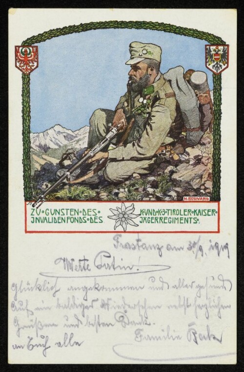 Zu Gunsten des Invalidenfonds des k.u.k. 3.Tiroler Kaiserjägerregiments : Das Reinerträgnis fällt dem Invalidenfonds des k. u. k. 3. Tiroler Kaiserjägerregiments zu