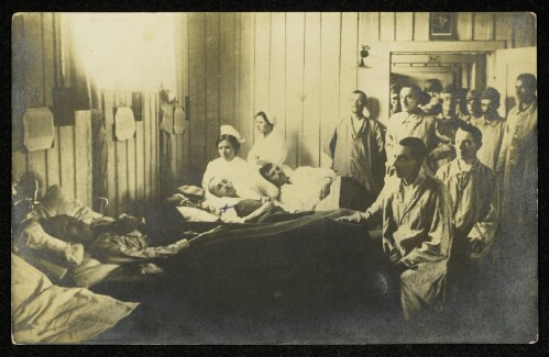 Erster Weltkrieg, Soldaten und Schwestern in einem Lazarett in Bregenz