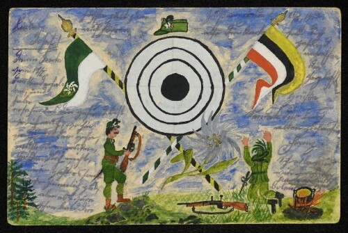 Gemalte Feldpostkorrespondenzkarte von k.k. Kaiserschütze Franz Spiegel