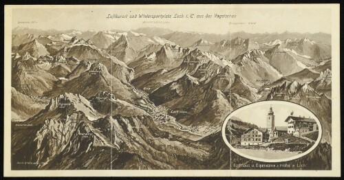 Luftkurort und Wintersportplatz Lech i. T. aus der Vogelschau : Gasthaus u. Dependance z. Krone in Lech