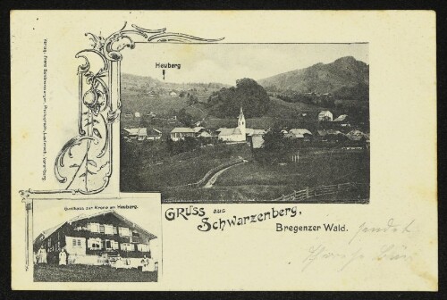Gruss aus Schwarzenberg Bregenzer Wald : Heuberg : Gasthaus zur Krone am Heuberg : [Correspondenz-Karte]
