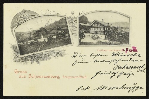 Gruss aus Schwarzenberg, Bregenzer-Wald : Gasthaus zur Krone : [Correspondenz-Karte]