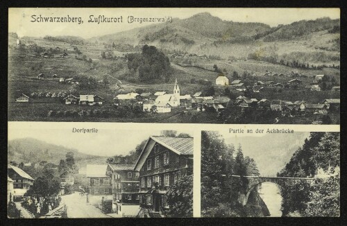 Schwarzenberg, Luftkurort (Bregenzerwald) : Dorfpartie : Partie an der Achbrücke : [Correspondenz-Karte]
